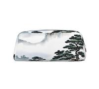 GBCDEDSL Chinese Landscape Painting Fully Printed PVC Cross Pattern Leather Zipper Three-Dimensional Pencil case Student Pencil case Pouch