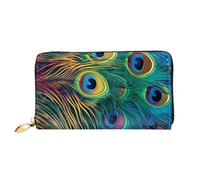 GBCDEDSL Colored Peacock Double Sided Fully Printed Microfiber Leather Women's Leather Long Clutch Wallet Leather Wallet