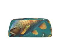 GBCDEDSL Colorful Fish Under The sea Fully Printed PVC Cross Pattern Leather Zipper Three-Dimensional Pencil case Student Pencil case Pouch