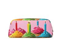 GBCDEDSL Colorful Happy Birthday Cupcakes Fully Printed PVC Cross Pattern Leather Zipper Three-Dimensional Pencil case Student Pencil case Pouch