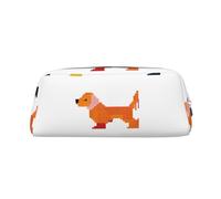 GBCDEDSL Cute Dachshound Dogs Fully Printed PVC Cross Pattern Leather Zipper Three-Dimensional Pencil case Student Pencil case Pouch