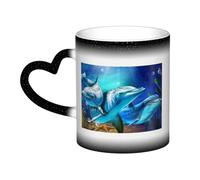 GBCDEDSL Cute Dolphin Color Changing Cup Coffee Cup Ceramic Cup Personalized Printed Pattern Cup Environmentally Friendly Material Cup Gift for Family and Friends Color Changing Mug