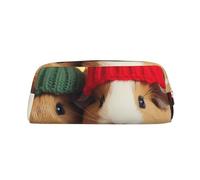 GBCDEDSL Cute Guinea Pigs Wearing hat Fully Printed PVC Cross Pattern Leather Zipper Three-Dimensional Pencil case Student Pencil case Pouch