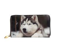 GBCDEDSL Cute Husky Dog Double Sided Fully Printed Microfiber Leather Women's Leather Long Clutch Wallet Leather Wallet
