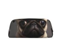 GBCDEDSL Cute Pretty Pug Dog Fully Printed PVC Cross Pattern Leather Zipper Three-Dimensional Pencil case Student Pencil case Pouch