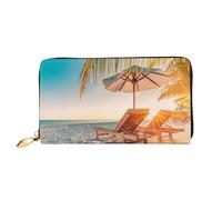 GBCDEDSL Deck Chairs on The Beach in Summer Double Sided Fully Printed Microfiber Leather Women's Leather Long Clutch Wallet Leather Wallet