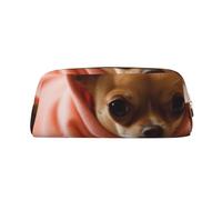 GBCDEDSL Depressed Chihuahua Fully Printed PVC Cross Pattern Leather Zipper Three-Dimensional Pencil case Student Pencil case Pouch
