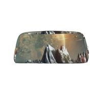 GBCDEDSL Earth Mountain Fully Printed PVC Cross Pattern Leather Zipper Three-Dimensional Pencil case Student Pencil case Pouch