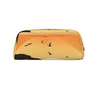 GBCDEDSL Elephant and Giraffe in The Sunset Fully Printed PVC Cross Pattern Leather Zipper Three-Dimensional Pencil case Student Pencil case Pouch