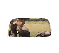 GBCDEDSL Elephant Family Fully Printed PVC Cross Pattern Leather Zipper Three-Dimensional Pencil case Student Pencil case Pouch