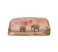 GBCDEDSL Elephant on a Bridge Fully Printed PVC Cross Pattern Leather Zipper Three-Dimensional Pencil case Student Pencil case Pouch
