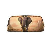 GBCDEDSL Elephant on a Bridge Fully Printed PVC Cross Pattern Leather Zipper Three-Dimensional Pencil case Student Pencil case Pouch