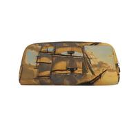 GBCDEDSL Fantasy Pirate Ship Fully Printed PVC Cross Pattern Leather Zipper Three-Dimensional Pencil case Student Pencil case Pouch