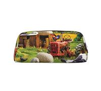 GBCDEDSL Farm Animals Fully Printed PVC Cross Pattern Leather Zipper Three-Dimensional Pencil case Student Pencil case Pouch