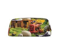 GBCDEDSL Farm Animals Fully Printed PVC Cross Pattern Leather Zipper Three-Dimensional Pencil case Student Pencil case Pouch