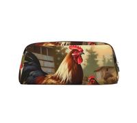 GBCDEDSL Farm Print Chicken and Rooster Fully Printed PVC Cross Pattern Leather Zipper Three-Dimensional Pencil case Student Pencil case Pouch