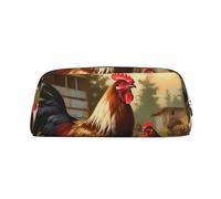 GBCDEDSL Farm Print Chicken and Rooster Fully Printed PVC Cross Pattern Leather Zipper Three-Dimensional Pencil case Student Pencil case Pouch