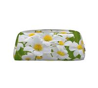 GBCDEDSL Floral Flowers Daisies Fully Printed PVC Cross Pattern Leather Zipper Three-Dimensional Pencil case Student Pencil case Pouch