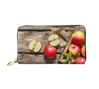 GBCDEDSL Fruits on Wood Floor Double Sided Fully Printed Microfiber Leather Women's Leather Long Clutch Wallet Leather Wallet