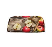 GBCDEDSL Fruits on Wood Floor Fully Printed PVC Cross Pattern Leather Zipper Three-Dimensional Pencil case Student Pencil case Pouch