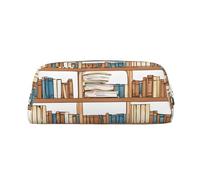 GBCDEDSL Funny Book Shelves Collection and Ladder Fully Printed PVC Cross Pattern Leather Zipper Three-Dimensional Pencil case Student Pencil case Pouch