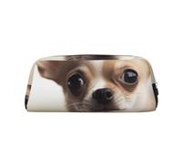 GBCDEDSL Funny Chihuahua Fully Printed PVC Cross Pattern Leather Zipper Three-Dimensional Pencil case Student Pencil case Pouch