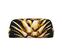 GBCDEDSL Gold Pineapple Fully Printed PVC Cross Pattern Leather Zipper Three-Dimensional Pencil case Student Pencil case Pouch