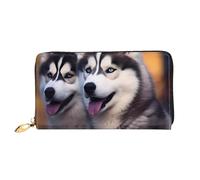 GBCDEDSL Husky Dog Double Sided Fully Printed Microfiber Leather Women's Leather Long Clutch Wallet Leather Wallet