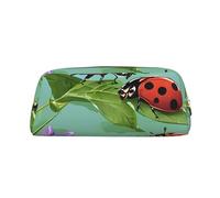 GBCDEDSL Ladybug and Green Leaves Fully Printed PVC Cross Pattern Leather Zipper Three-Dimensional Pencil case Student Pencil case Pouch