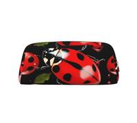 GBCDEDSL Ladybug Fully Printed PVC Cross Pattern Leather Zipper Three-Dimensional Pencil case Student Pencil case Pouch