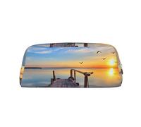 GBCDEDSL Lake Under Sunset Fully Printed PVC Cross Pattern Leather Zipper Three-Dimensional Pencil case Student Pencil case Pouch