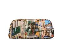 GBCDEDSL Lisbon Tram Fully Printed PVC Cross Pattern Leather Zipper Three-Dimensional Pencil case Student Pencil case Pouch