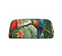 GBCDEDSL Macaw and Toucan Perching of Rainforests Fully Printed PVC Cross Pattern Leather Zipper Three-Dimensional Pencil case Student Pencil case Pouch