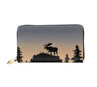 GBCDEDSL Moose Mountain Pine Tree Wilderness Double Sided Fully Printed Microfiber Leather Women's Leather Long Clutch Wallet Leather Wallet