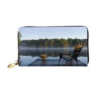GBCDEDSL Morning at The Lake Double Sided Fully Printed Microfiber Leather Women's Leather Long Clutch Wallet Leather Wallet