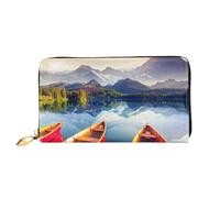 GBCDEDSL Mountain Boat Lake Double Sided Fully Printed Microfiber Leather Women's Leather Long Clutch Wallet Leather Wallet