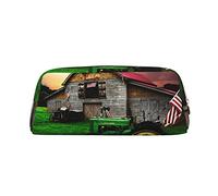 GBCDEDSL Old Tractor Photo Farm Fully Printed PVC Cross Pattern Leather Zipper Three-Dimensional Pencil case Student Pencil case Pouch