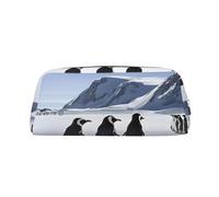 GBCDEDSL Penguins on The Iceberg Fully Printed PVC Cross Pattern Leather Zipper Three-Dimensional Pencil case Student Pencil case Pouch