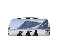 GBCDEDSL Penguins on The Iceberg Fully Printed PVC Cross Pattern Leather Zipper Three-Dimensional Pencil case Student Pencil case Pouch