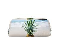 GBCDEDSL Pineapple by The Sea Fully Printed PVC Cross Pattern Leather Zipper Three-Dimensional Pencil case Student Pencil case Pouch