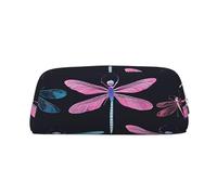 GBCDEDSL Purple Dragonfly Fully Printed PVC Cross Pattern Leather Zipper Three-Dimensional Pencil case Student Pencil case Pouch
