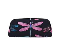GBCDEDSL Purple Dragonfly Fully Printed PVC Cross Pattern Leather Zipper Three-Dimensional Pencil case Student Pencil case Pouch