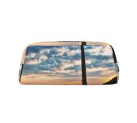 GBCDEDSL Sea at Sunset Fully Printed PVC Cross Pattern Leather Zipper Three-Dimensional Pencil case Student Pencil case Pouch