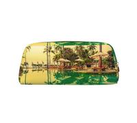 GBCDEDSL Summer Coconut Tree Fully Printed PVC Cross Pattern Leather Zipper Three-Dimensional Pencil case Student Pencil case Pouch