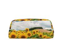 GBCDEDSL Sunflower Field Fully Printed PVC Cross Pattern Leather Zipper Three-Dimensional Pencil case Student Pencil case Pouch