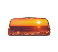 GBCDEDSL Sunset with sea Waves Fully Printed PVC Cross Pattern Leather Zipper Three-Dimensional Pencil case Student Pencil case Pouch