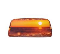 GBCDEDSL Sunset with sea Waves Fully Printed PVC Cross Pattern Leather Zipper Three-Dimensional Pencil case Student Pencil case Pouch