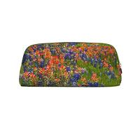 GBCDEDSL Texas Bluebonnets Scenery Fully Printed PVC Cross Pattern Leather Zipper Three-Dimensional Pencil case Student Pencil case Pouch