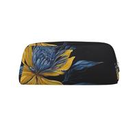 GBCDEDSL Turquoise Blue Gold Flowers Fully Printed PVC Cross Pattern Leather Zipper Three-Dimensional Pencil case Student Pencil case Pouch