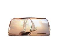 GBCDEDSL White Sailing Ship at Sunset Fully Printed PVC Cross Pattern Leather Zipper Three-Dimensional Pencil case Student Pencil case Pouch